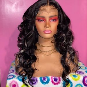 20 inch salt & pepper highlighted closure wig